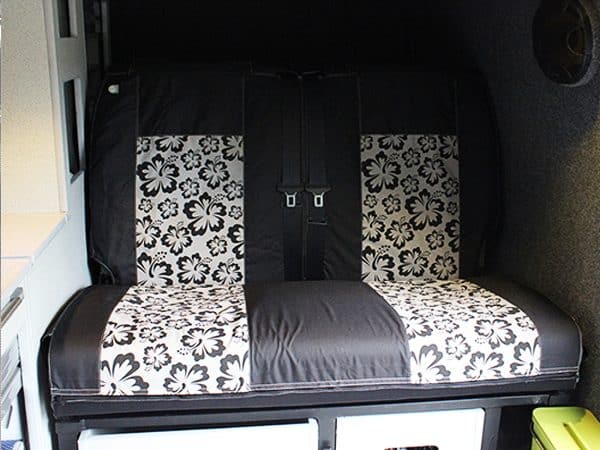 112 Wide SCOPEMA RIB Seat Cover - Black with Grey Panel & Hibiscus