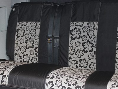 130 Wide SCOPEMA RIB Seat Cover - Black with Grey Panel & Hibiscus