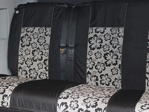 130 Wide SCOPEMA RIB Seat Cover - Black with Grey Panel & Hibiscus