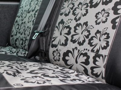 VW T6 Kombi Twin/Double 2 Seater Cover - Black, Grey with Hibiscus - Clearance