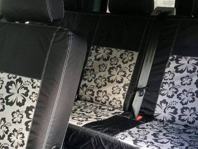 VW T5/T6 Kombi Triple 3 Seater Cover - Black, Grey with Hibiscus - Clearance
